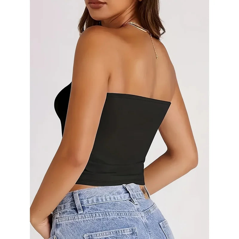 Dark-Style Heart-Wing Print Design Women's Tube Top Y2K