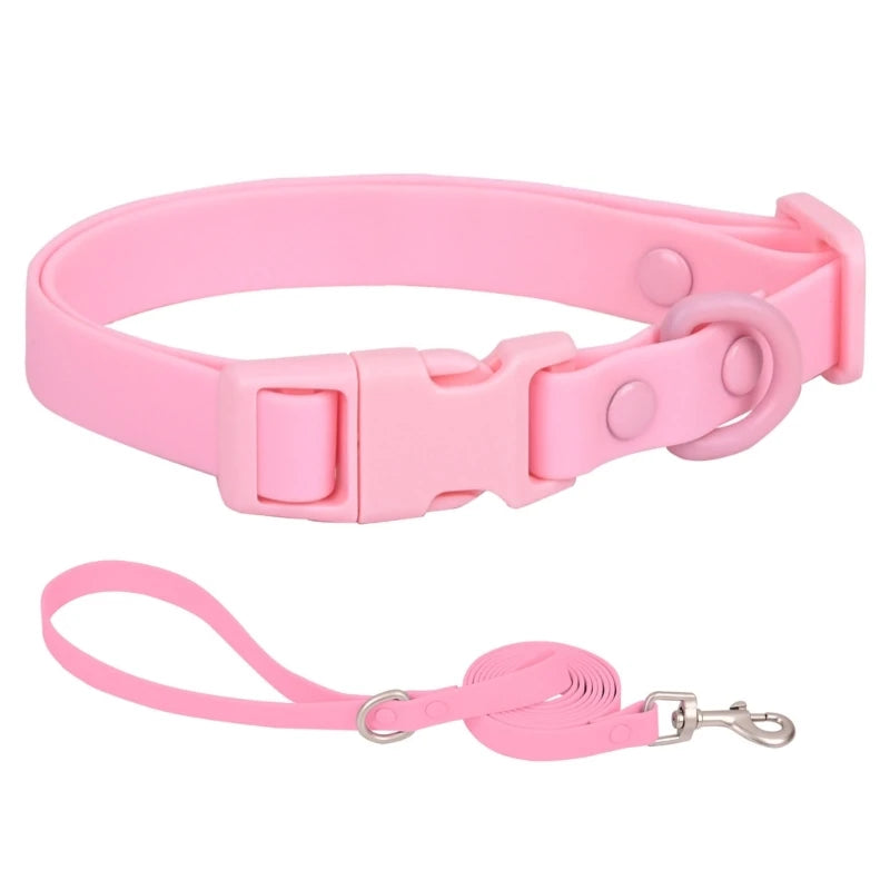 448B Waterproof Dog Collar Adjustable Length Macaron Color Pet Collar with Leash Large Dog Training Accessories