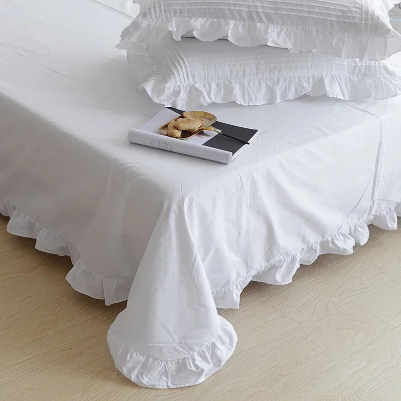 Super Sale White Bedding Set Elegant Handmade Ruffle Duvet Cover Set Princess Queen Bed Set Home Bed Sheet Cotton Linen