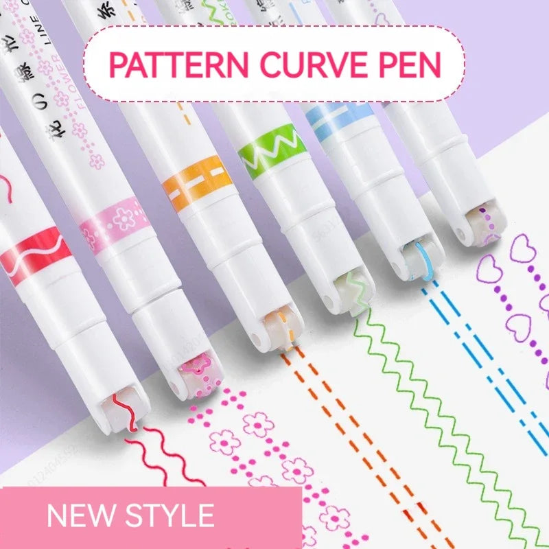 6pcs/set Flower Line Shape Highlighter Pen Roller Tip Curve Liner