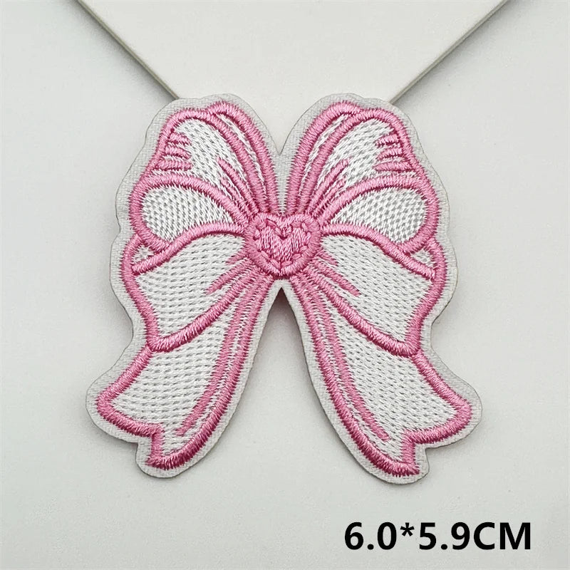 Cartoon Embroidery Sticker Decorative Ironing Sticker Sewing DIY Pink Bowknot Clothing Shoes Hat Bag Patch