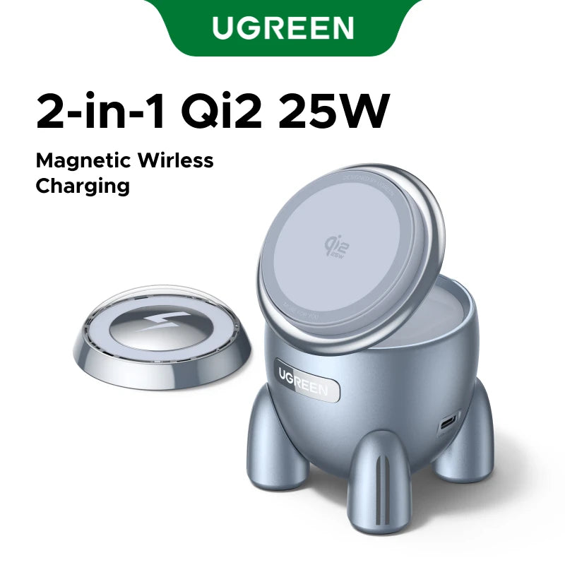 UGREEN Magflow Qi2.2 25W Magnetic Wireless Charger 2 in 1 Innovative Rocket -Style For iPhone 17 16 Pro Max Fast Charging