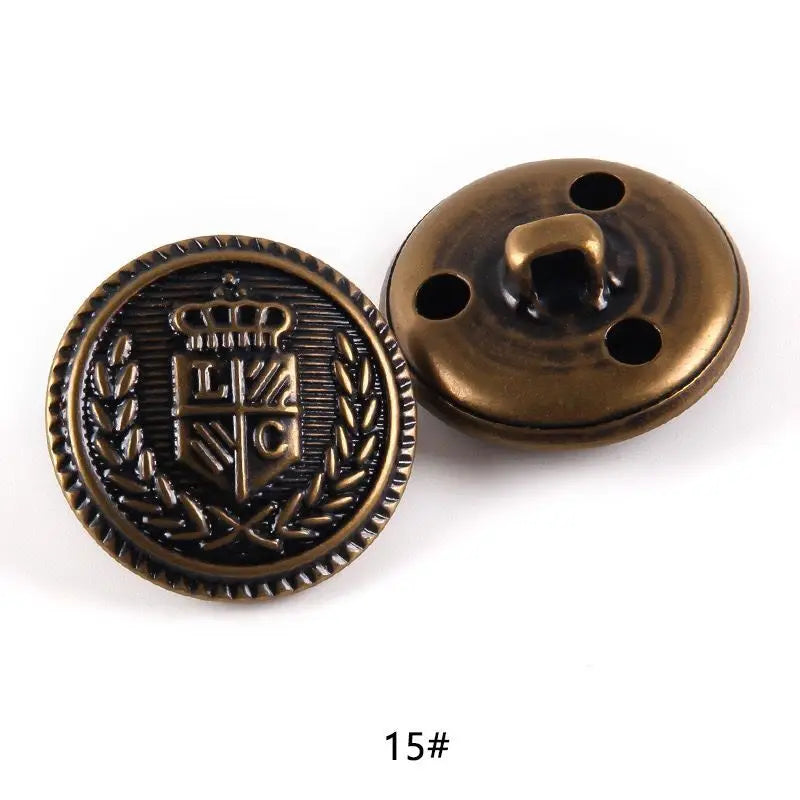 10pcs 15/20/25mm Metal Vintage Coat Suit Uniform Button Retro Copper Buttons Round Shank button DIY Sewing Ornaments
