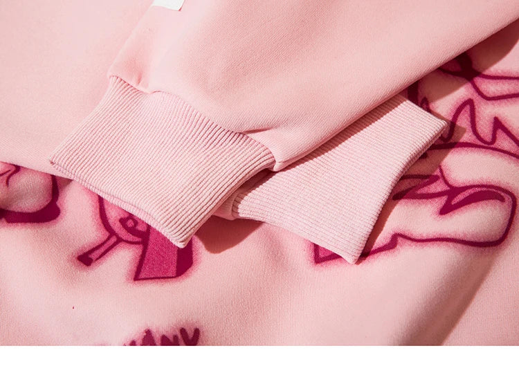 2025 Men Streetwear Pink Hoodie Sweatshirt Funny Cartoon Graphic Hoodie Autumn Harajuku Anime Hooded Pullover Hip Hop Hipster
