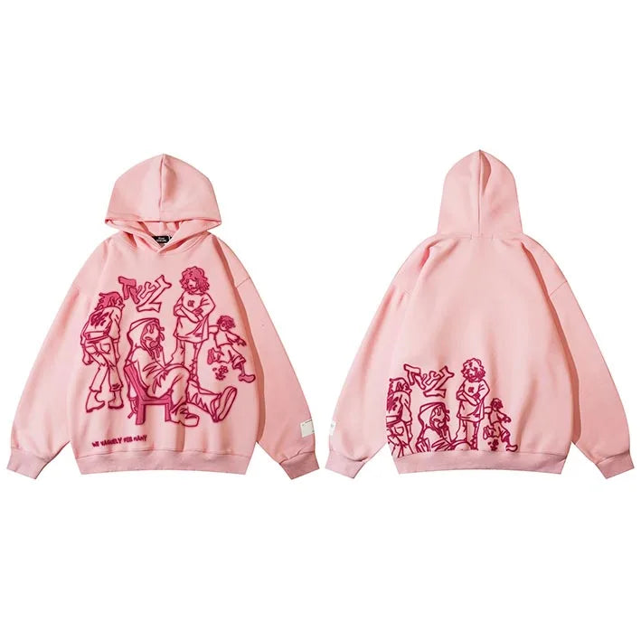 2025 Men Streetwear Pink Hoodie Sweatshirt Funny Cartoon Graphic Hoodie Autumn Harajuku Anime Hooded Pullover Hip Hop Hipster