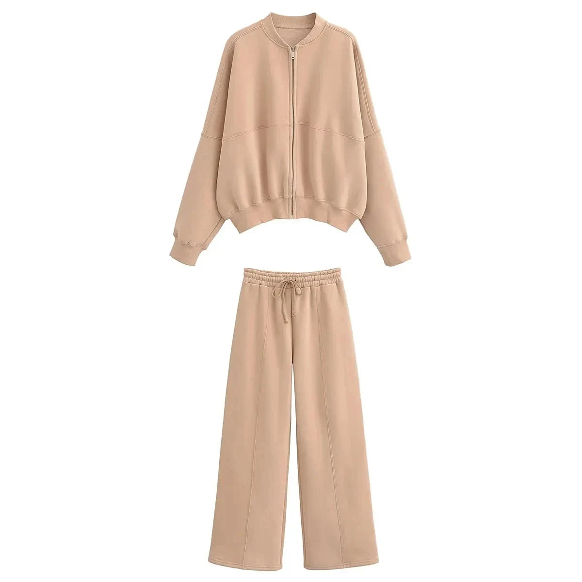 HH Women's Winter Warm Fleece Lined Zipper Jacket Sweatshirt Set Fashionable Stretch High Waist Women's Pants 2-piece Set