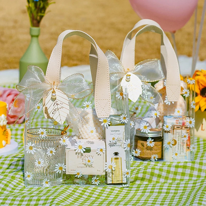 1-20pcs Transparent Bag Candy Bags Daisy Printed Gift Package Bag Picnic Storage Bag Mother's Day Wedding Easter Sweets Bags