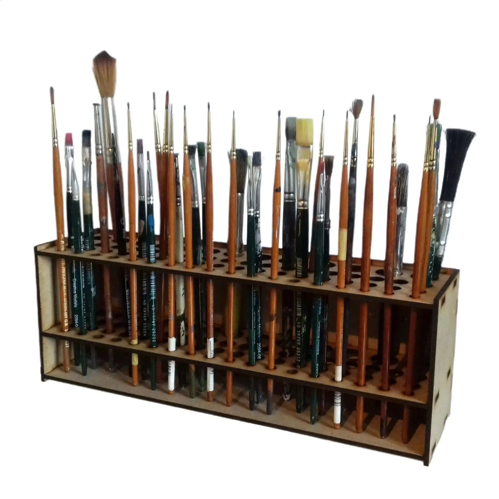 25CM Wall Wooden Brush Holder 67-Slot Premium Double-layer Durable Artist Desk Organizer Pencil Paint Brushes Storage Art Craft