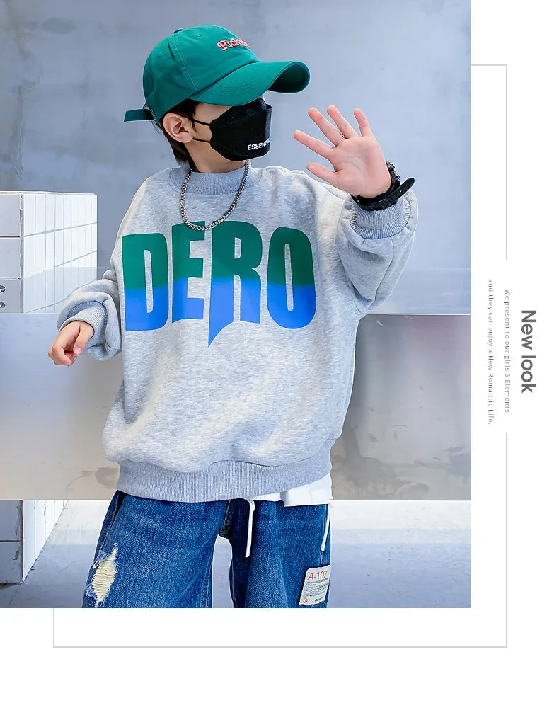 Winter Boys Warm Fleece Lined Half Turtleneck Alphabet Sweatshirt School Kids Track Pullover Coat Tops Child Work Jumper 3-16Yrs