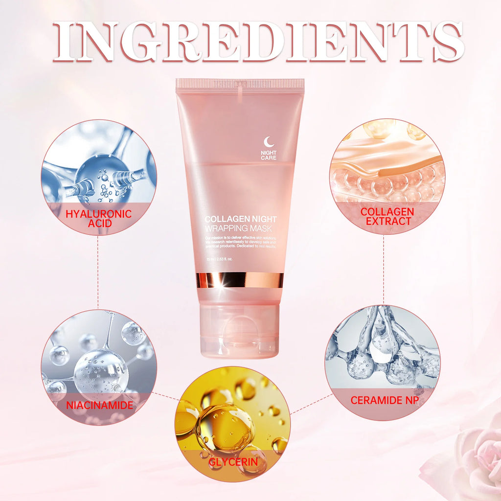 Face Mask Collagen Night Wrapping Mask Elasticity Hydration Reduces Sagging Dullness Hydrolyzed Collagen Skin Care Products 75ml