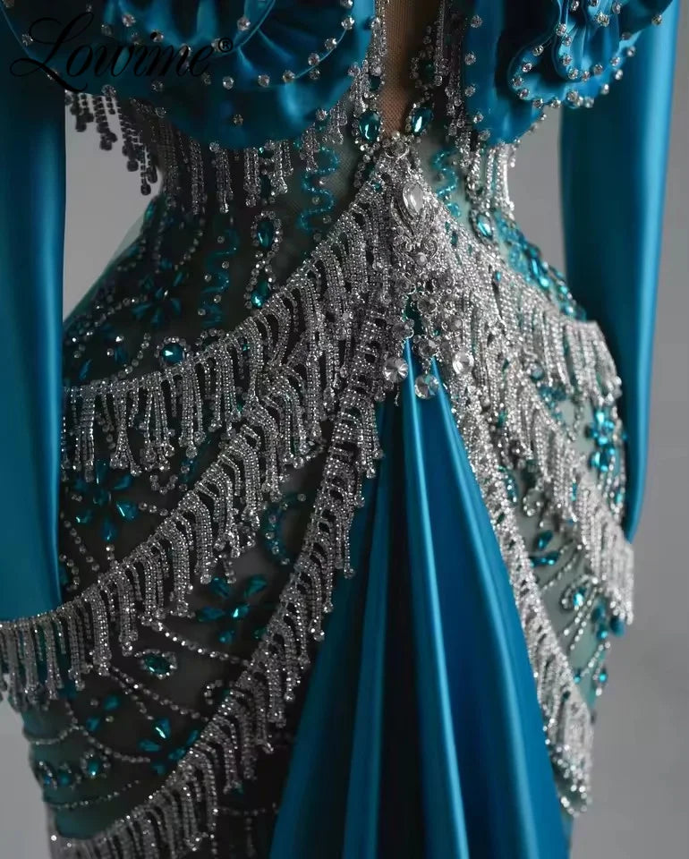 2025 Luxury Long Celebrity Dresses Crystals Tassel Beaded Women Party Dress Wedding Engagement Gowns Vestido De Noche Customized