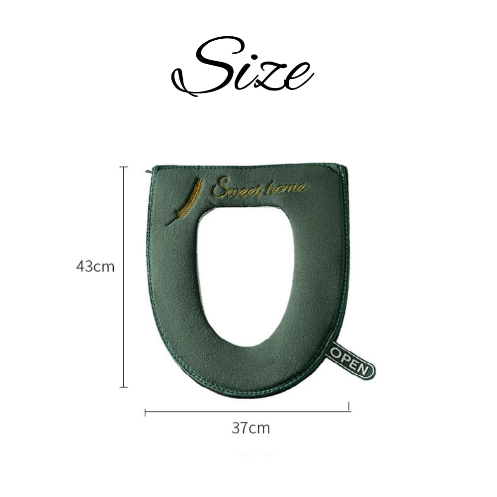 Washable Toilet Seat Cover with Flip Lid Handle, Soft WC, Closestool Mat, Bathroom, Removable, Zipper, Household, Warm, Winter