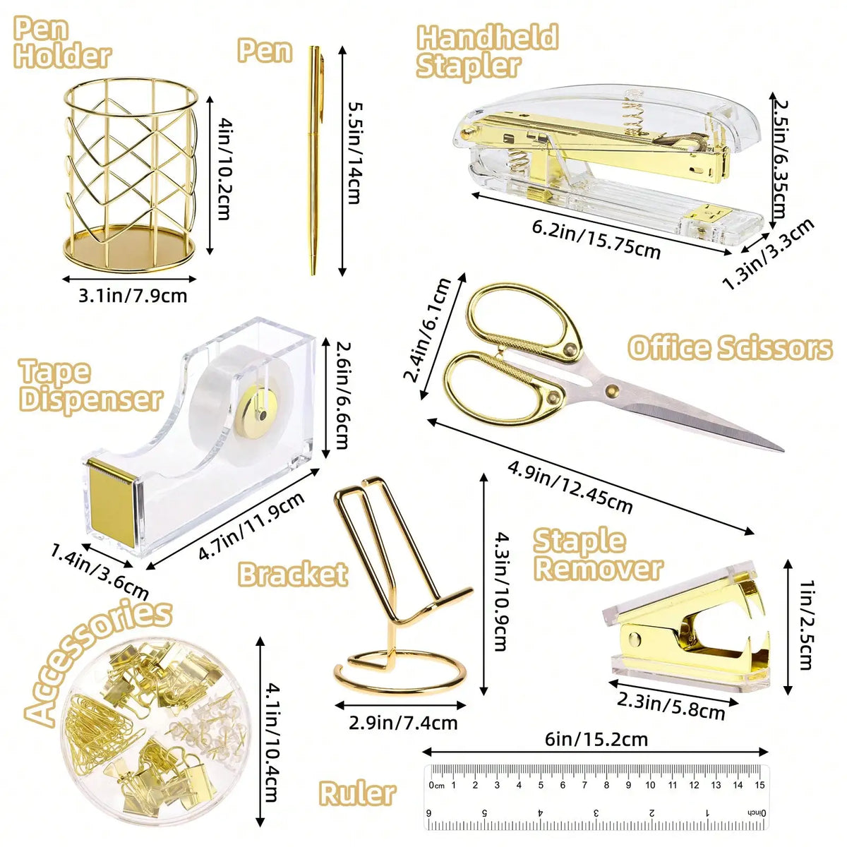 Gold Acrylic Desk Accessories Set