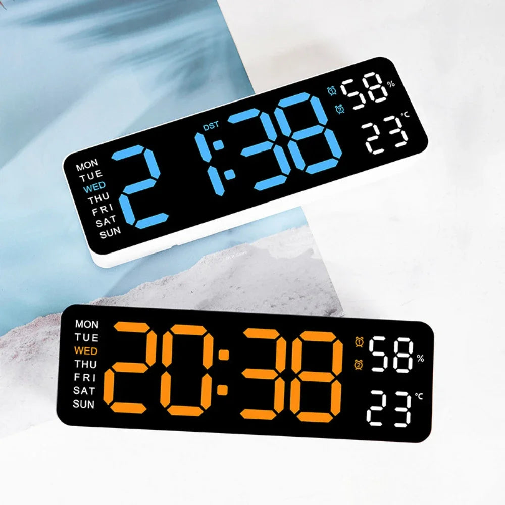 Hot 9 Inch Large Digital Wall Clock USB Powered TEMP Humidity Week Auto Dimmer DST Table Clock 12/24H Electronic LED Alarm Clock