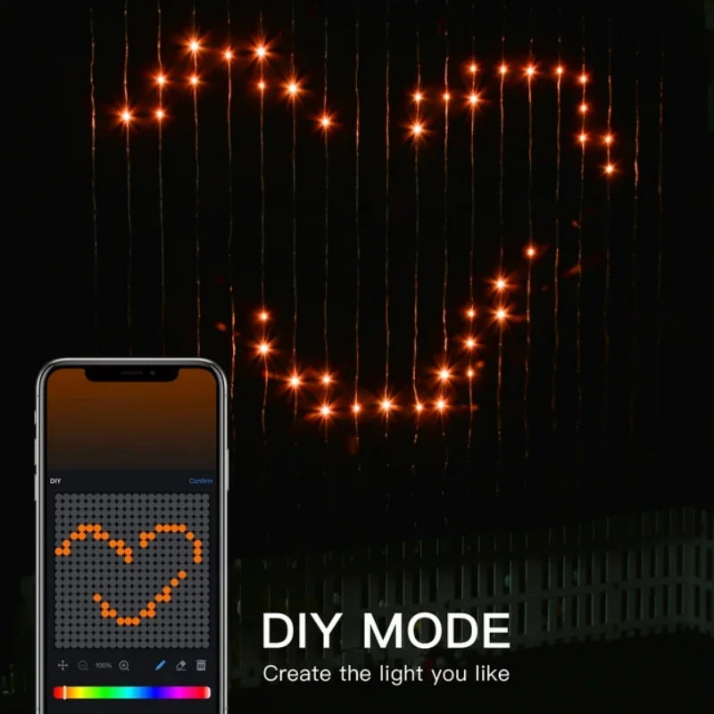 400LED Smart Curtain Lights APP Remote Control Custom Pattern