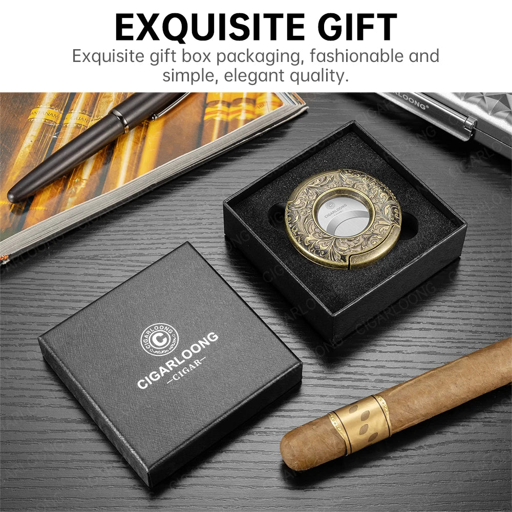 CIGARLOONG Cigar Cutter Portable Round Scissors Stainless Steel Large Caliber Smooth Flat Cutter Art Gift Box Packaging CE-25FJ