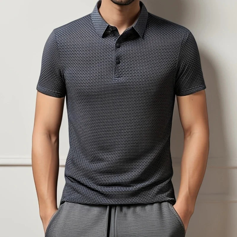 Men's Business Casual Short Sleeved Bone Flower Solid Color