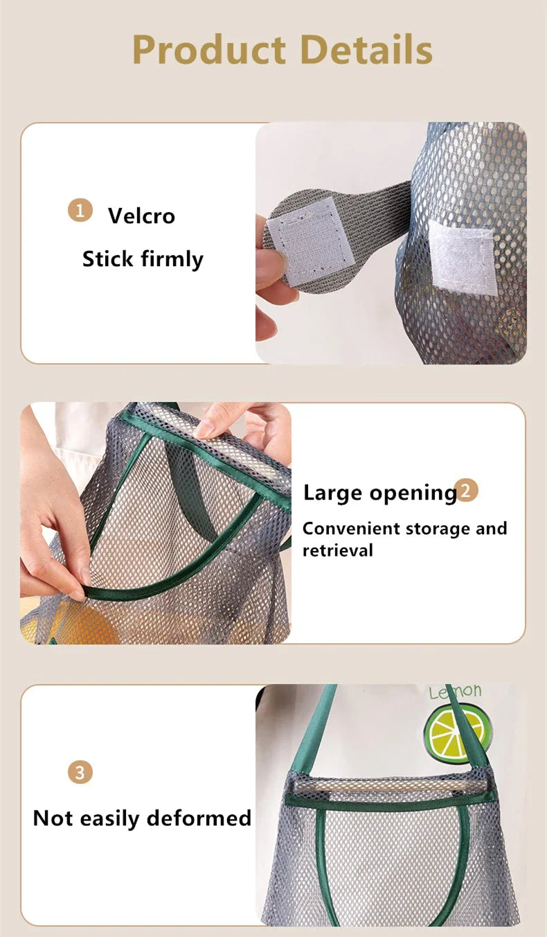 1PC Portable Hanging Mesh Storage Bag Multi-purpose Breathable Kitchen Fruit and Vegetable Hanging Bags