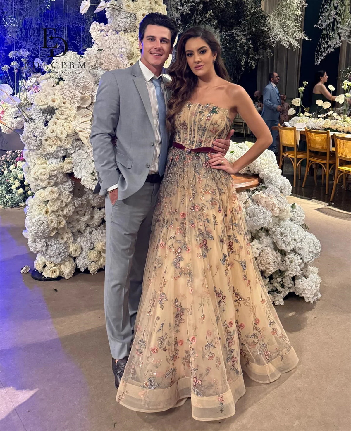 EDECPBM Customized Nice Dresses for Women Evening Dress Wedding Party Dresses Special Occasion Dress Flower Fabric Robe Womens
