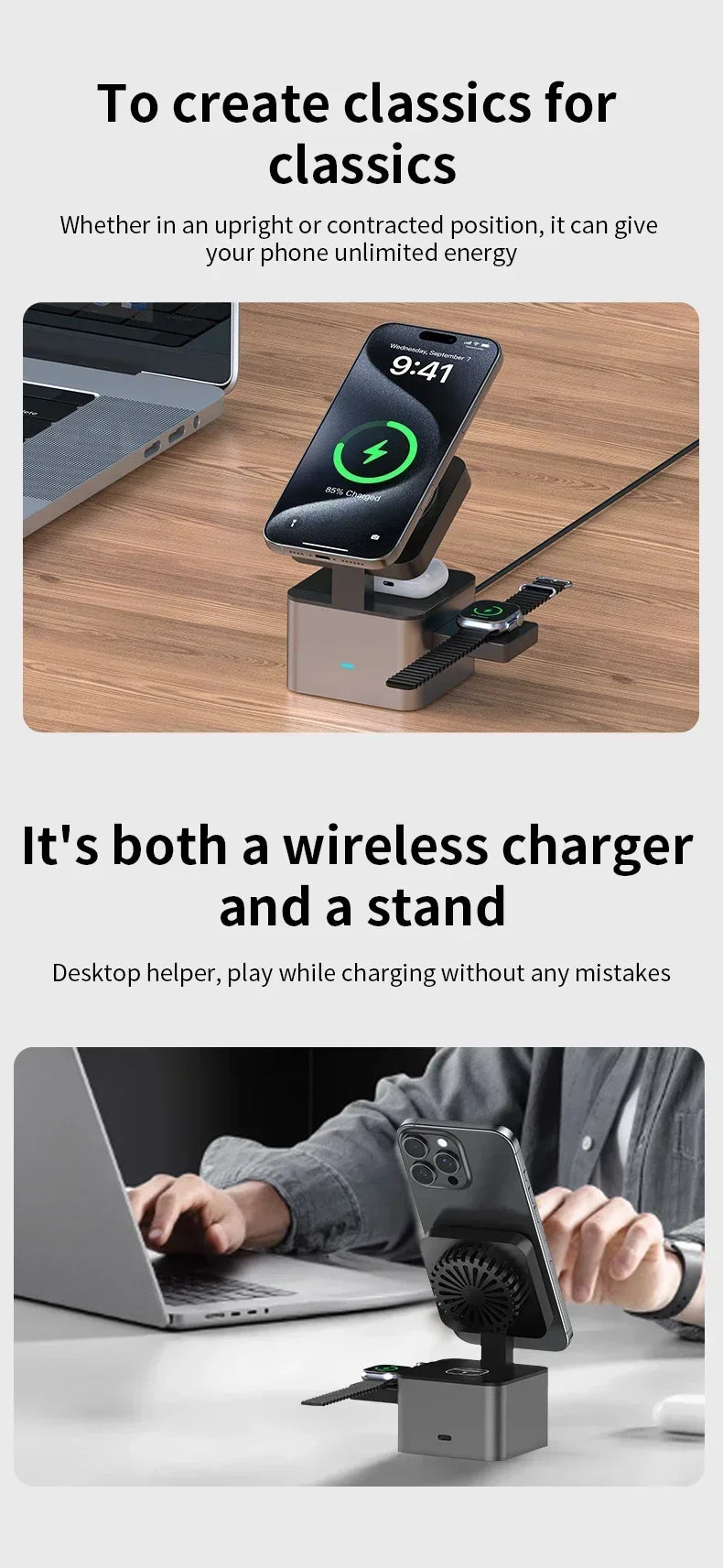 ice-Cooling For Magsafe Wireless Charger Station Stand For iPone 16~12 Pro Max/iWatch 10~2 SE/AirPods 4 Pro 3 in 1 Fast Charging