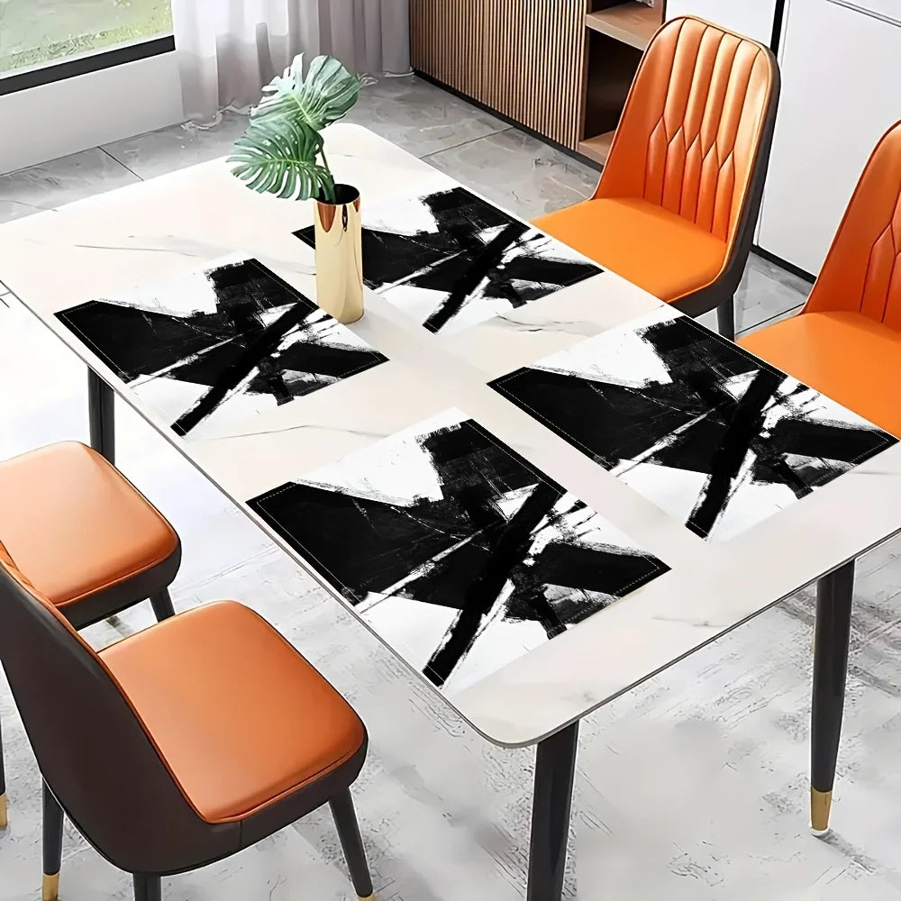 Black and White Brush Stroke Placemats Set