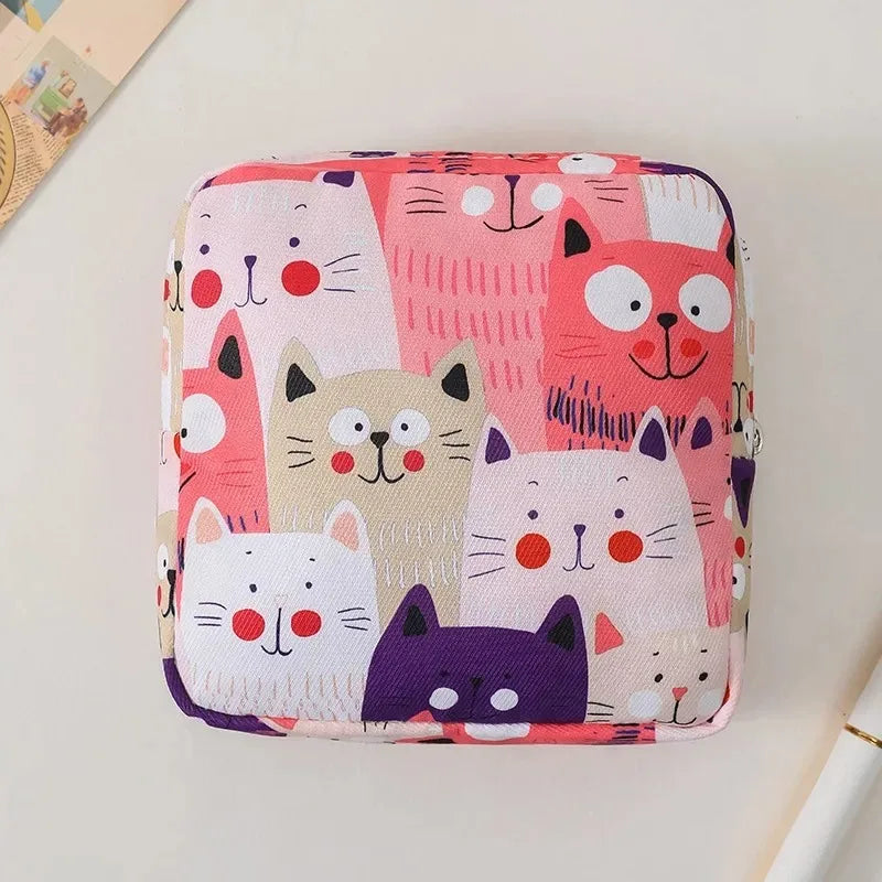Women Girls Kawaii Napkin Sanitary Pads Bag Pouch Organizer Cosmetic Makeup Tampon Bags Cute Travel Gadgets Lipstick Storage Bag