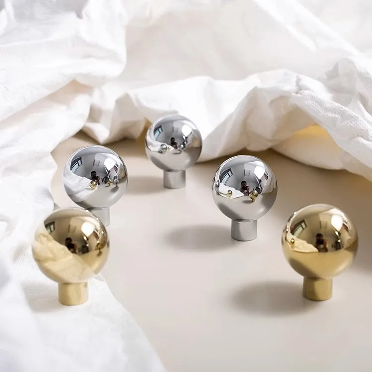 Santaya Brass Drawer Round Knobs Chrome Bright Silver Modern Minimalist Dresser Handle Single Hole Ball Kitchen Cabinet Pulls