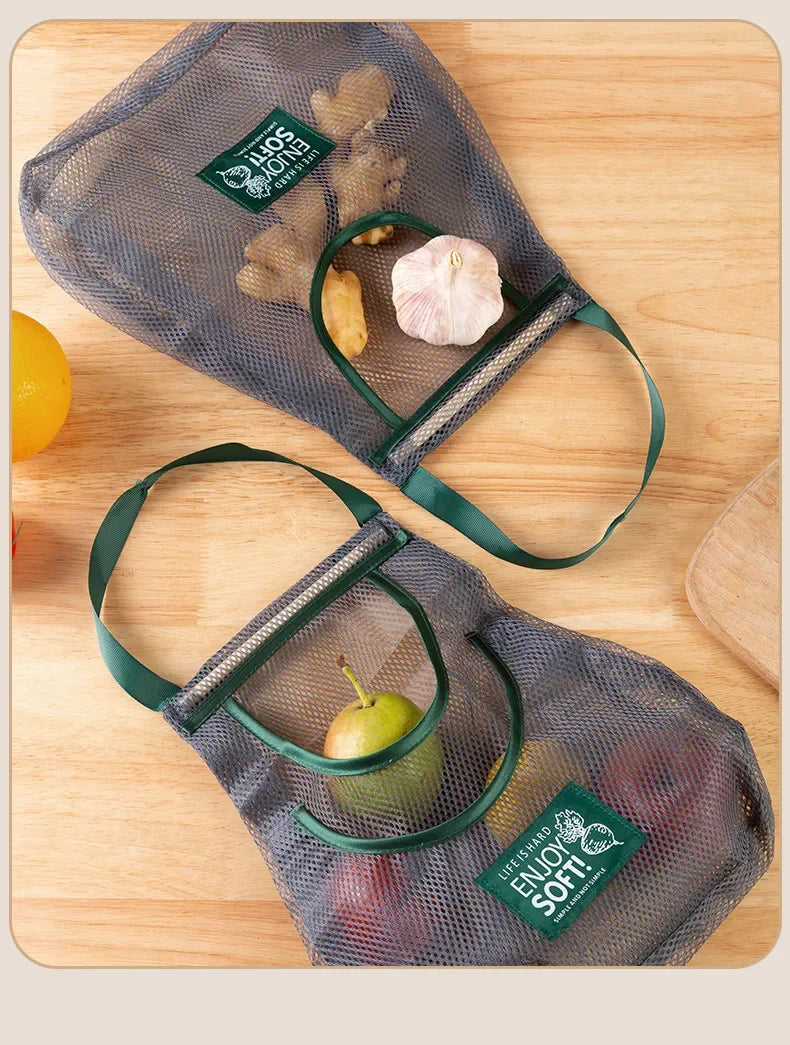 1PC Portable Hanging Mesh Storage Bag Multi-purpose Breathable Kitchen Fruit and Vegetable Hanging Bags