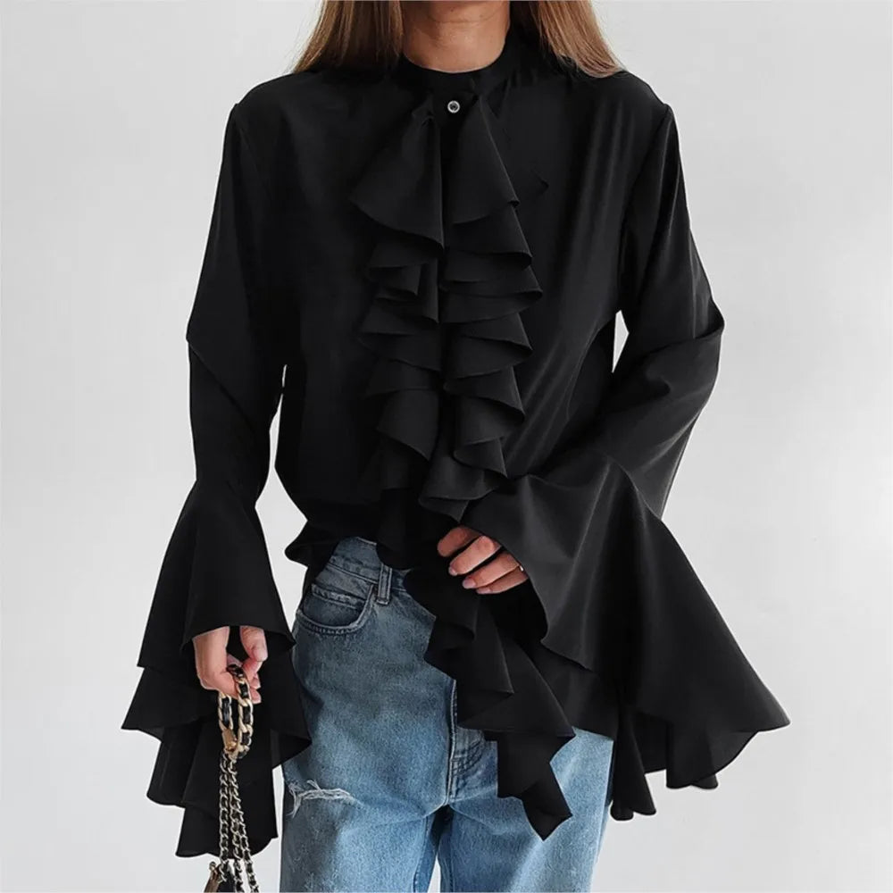 Fashion Ruffled Long Sleeve Women's Shirt Spring And Autumn New Loose Solid Color Casual Female Temperament Street Shirt 2025