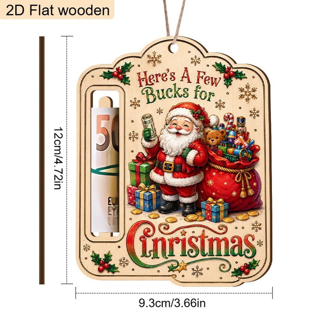 Christmas Wooden Money Holder Ornament 2D Flat Santa Claus Cash Holder Hanging Decor Here's A Few Bucks For Christmas Tree Decor