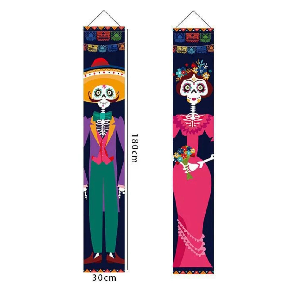 Halloween Decorative Props Mexican Day of the Dead flag Hanging Outdoors Hanging Porch Sign Halloween Welcome Signs Home Decor