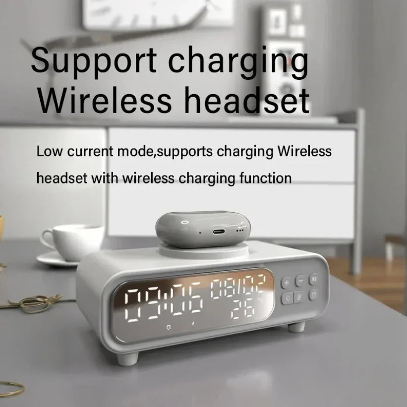 15W Wireless Charger Time Alarm Clock LED Night Light Thermometer Earphone Phone Chargers Fast Charging Dock Station For iPhone