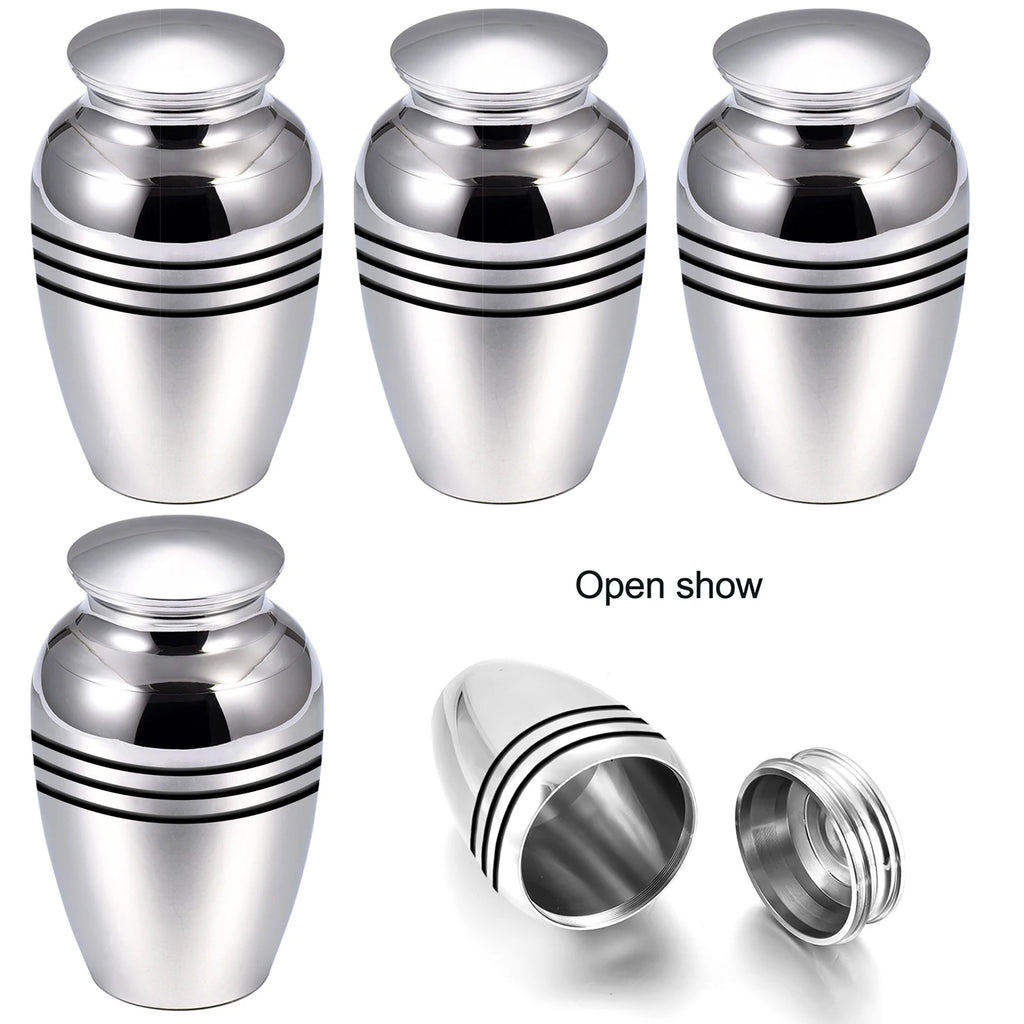 Silver Beautiful Small Mini Keepsake Urn for Human or Pet Ashes, Set of 4, Hard Metal Cremation Urns, Mini Funeral Urns