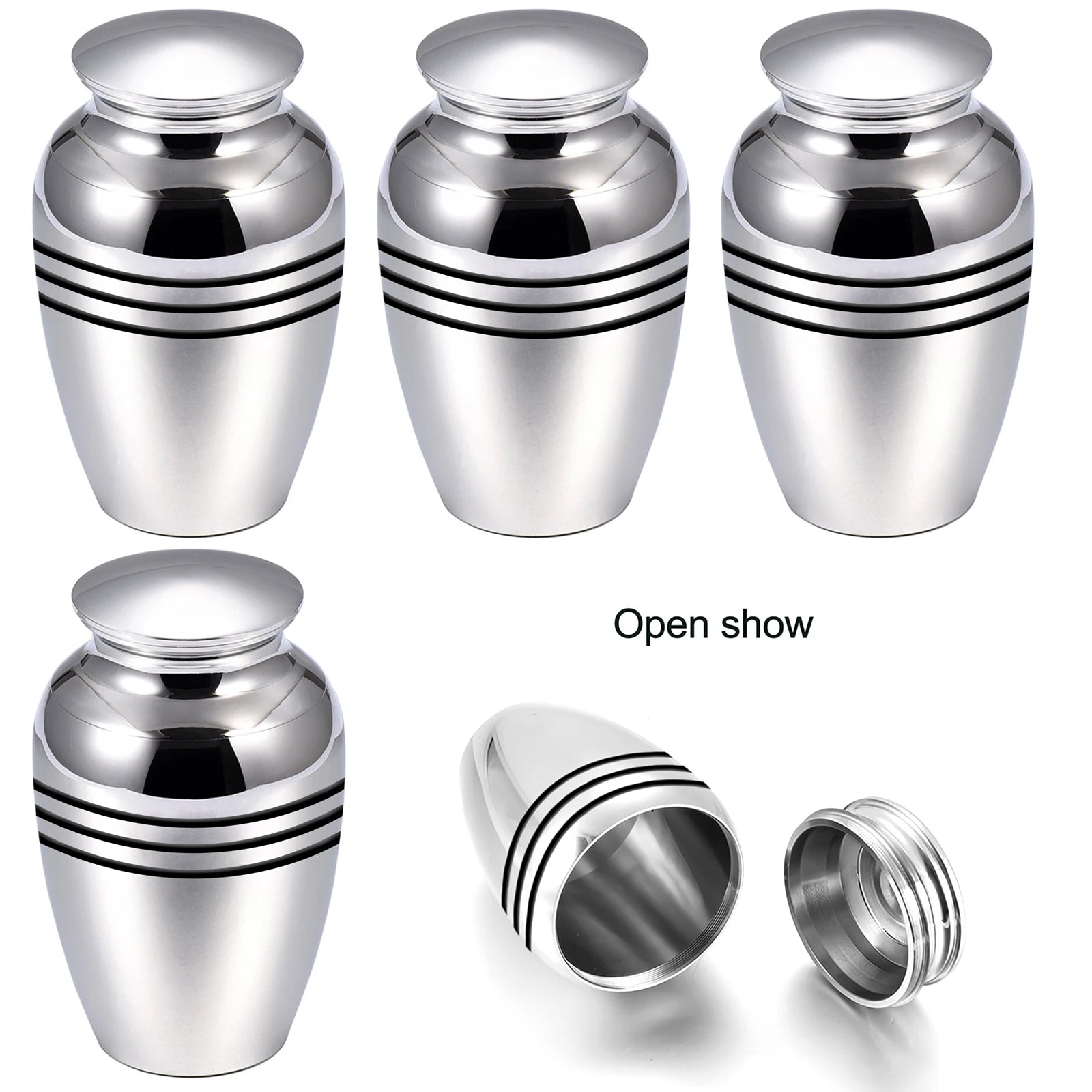 Silver Beautiful Small Mini Keepsake Urn for Human or Pet Ashes, Set of 4, Hard Metal Cremation Urns, Mini Funeral Urns