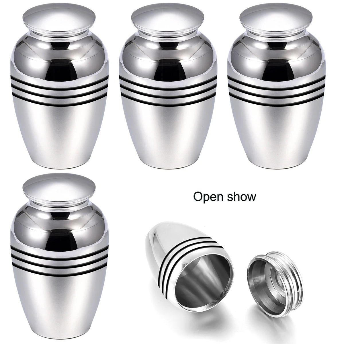 Silver Beautiful Small Mini Keepsake Urn for Human or Pet Ashes, Set of 4, Hard Metal Cremation Urns, Mini Funeral Urns