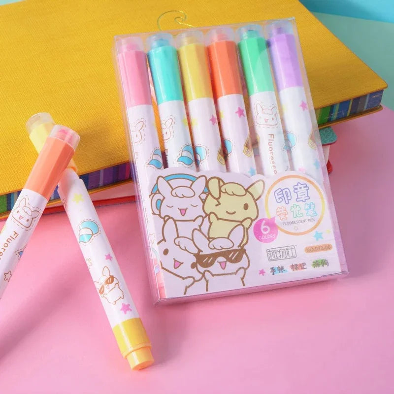 /set Kawaii Heart Stamp Highlighter Cute Candy Colors Drawing