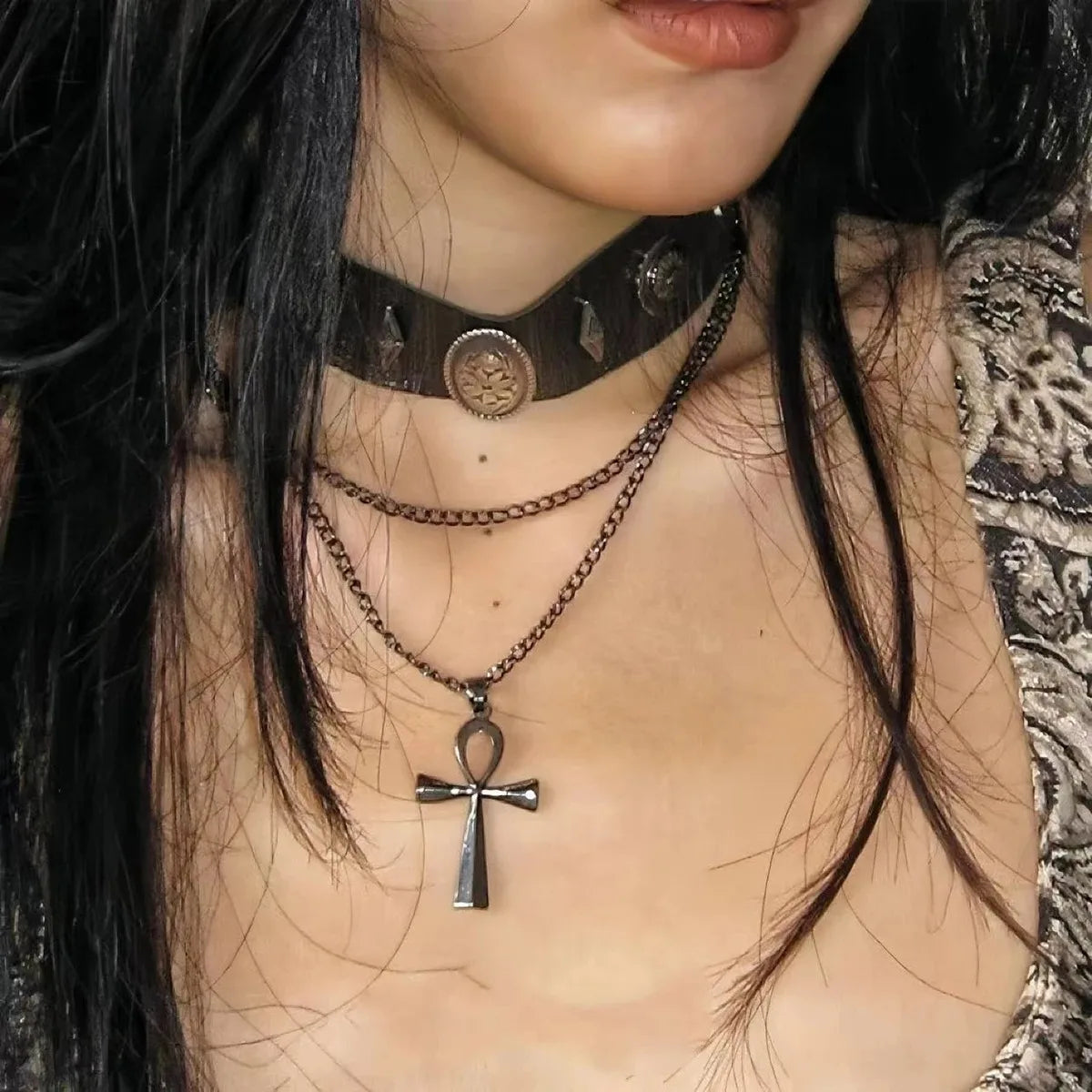 Maillard Style Y2K Gothic Multilayer Retro Brown Faux Leather