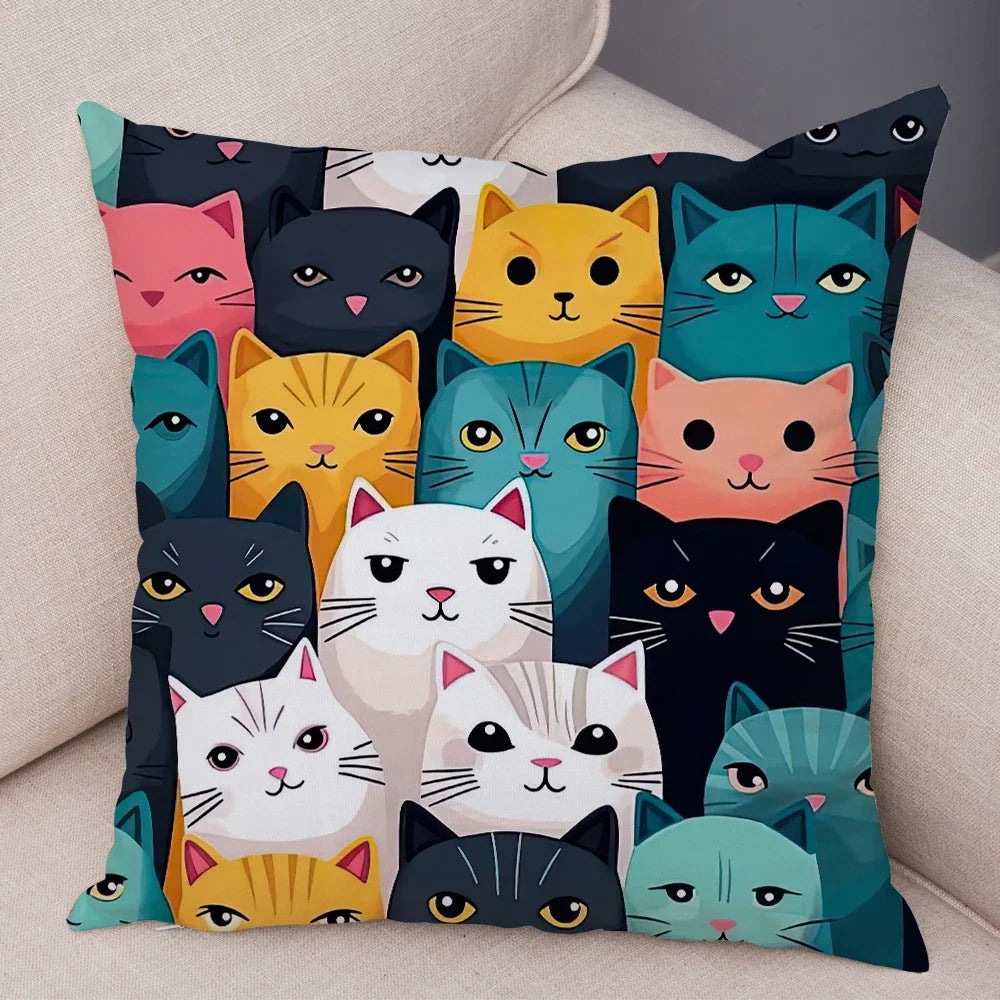Cute Pet Hello Cat Cushion Cover Double Print Soft Plush Pillowcase for Sofa Home Car Decor Cartoon Animal Pillows Case 45x45cm