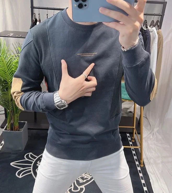 Slim Fit Black Hoodieless Sweatshirt for Men Round Neck Pullover White Male Clothes Crewneck Emo High Quality S Luxury Cheap Top