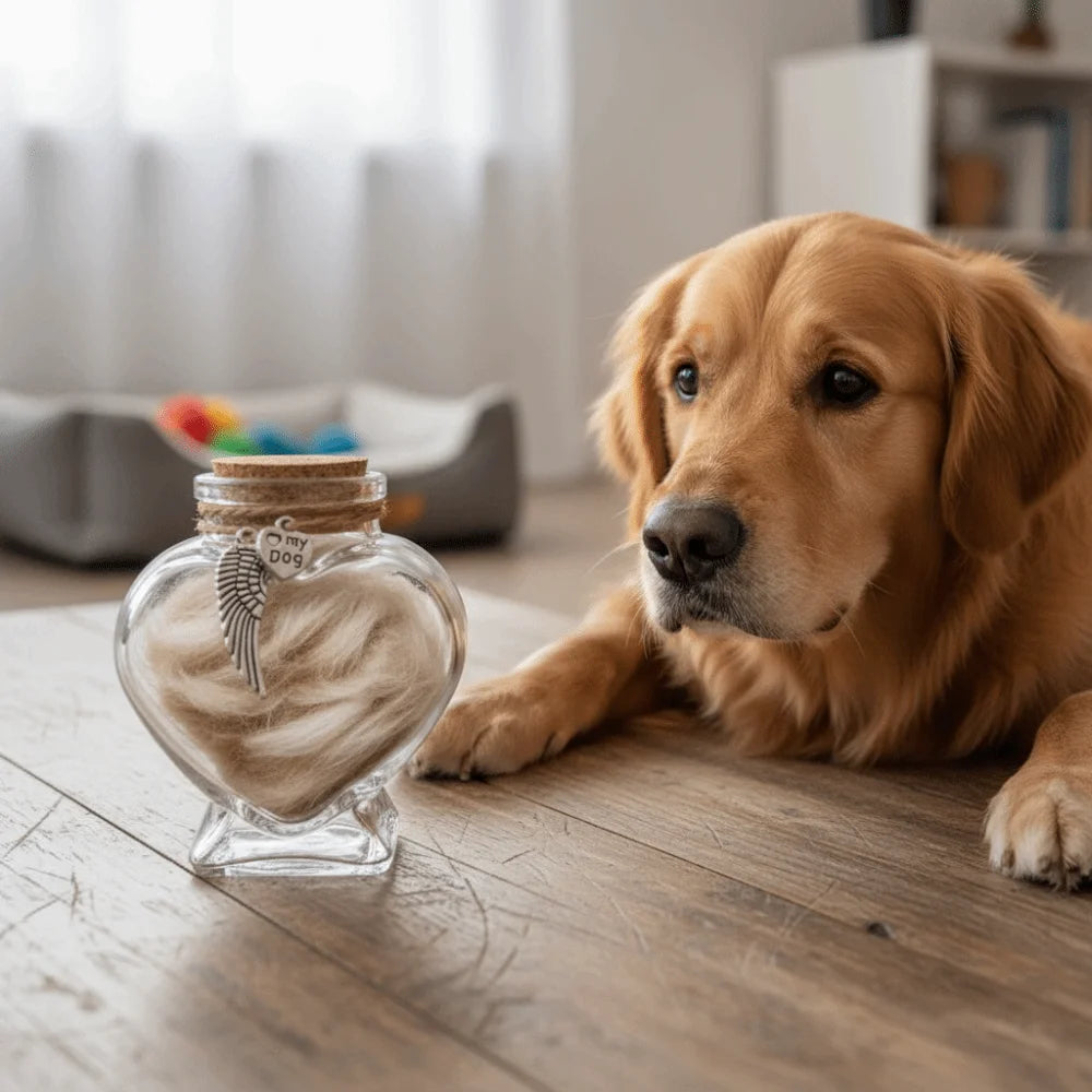 Heart-Shaped Pet Hair Storage Bottle Glass Corked Lid Cat Funeral Urn Transparent Pet Fur Keepsake Jar Pet Cremation