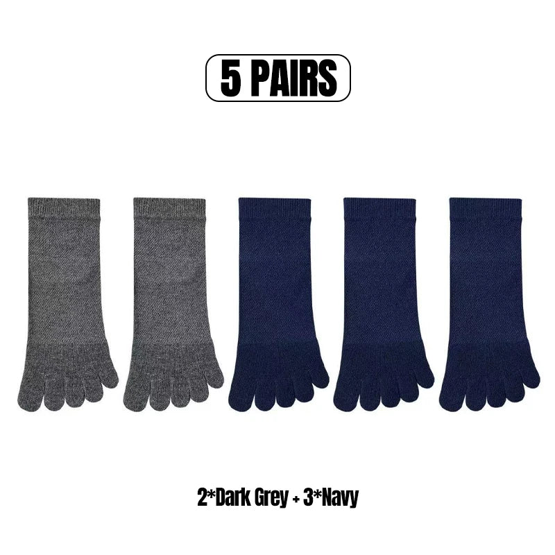 3/5 Pairs Men's Toe Socks Mid-Calf 100% Cotton Mesh Breathable Anti-bacterial Anti-odor Split Toe Socks for Daily & Sports
