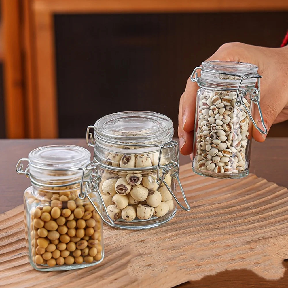 Buckle Glass Jar Transparent Airtight Glass Jar Wide Mouth Container Stylish Sealed Storage Jar For Spice Organization Coffee