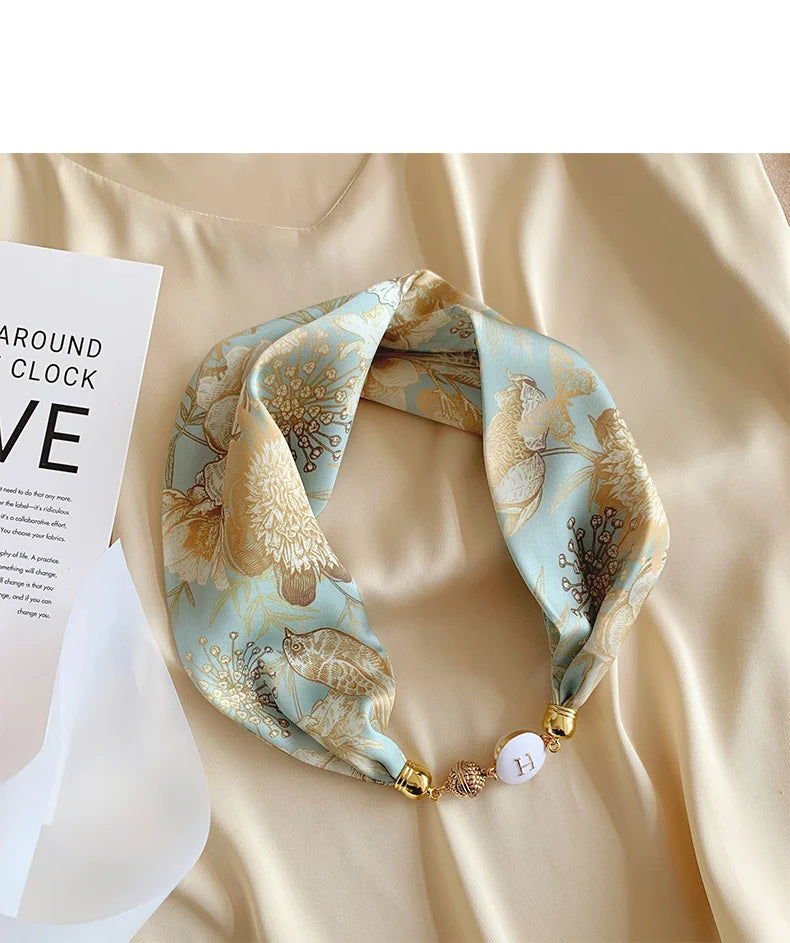 Imitation Silk Scarf Magnetic Buckle Necklace Pendant Wearing Spring and Autumn Cervical Protection for Women