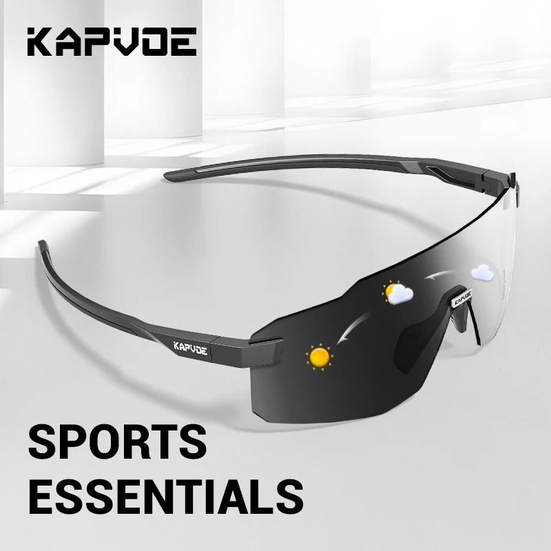 Kapvoe Rimless Photochromic Cycling Glasses UV400 Running Sunglasses Lightweight