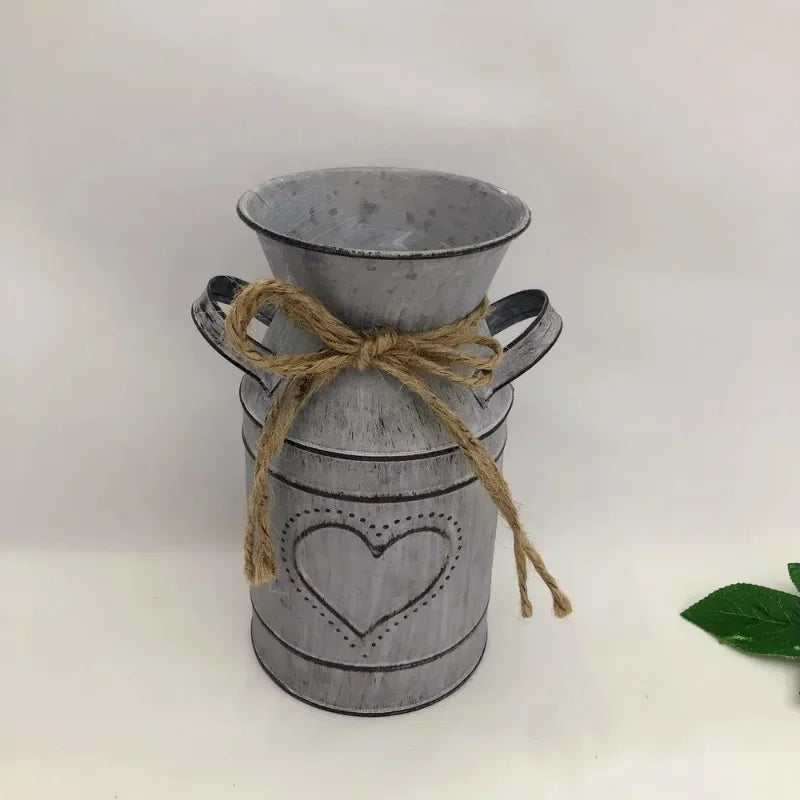 Trendy Design Flower Vase Rustic Farmhouse Vase Metal Galvanized Milk Can Tin French Country Vase Bucket for Home Decor