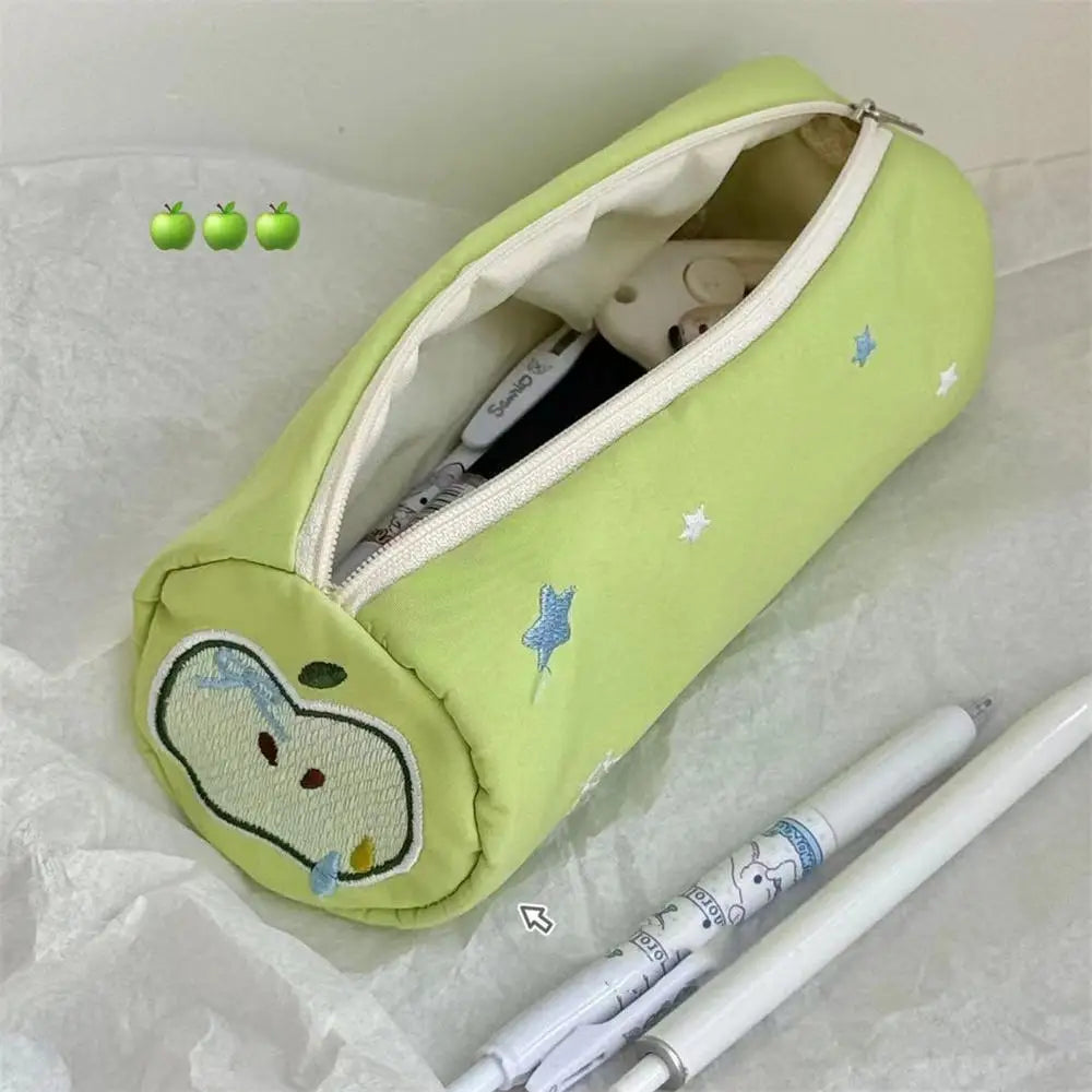 INS Melon Swiss Roll Green Plush Pencil Case Bag Creative Stationery Storage Bags Large Capacity Desk Organizer for Students