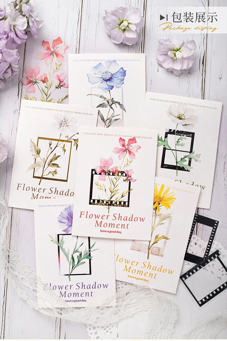 30 pcs film and Flowers Plant Stickers pack Creativity PET Decorative Sticker for DIY Diary Scrapbooking Junk Journal Supplies