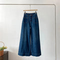 Korean Style White Denim Wide Leg Pants Women Autumn New High Waist Fashion Pockets Straight Trousers Casual Loose Denim Pants