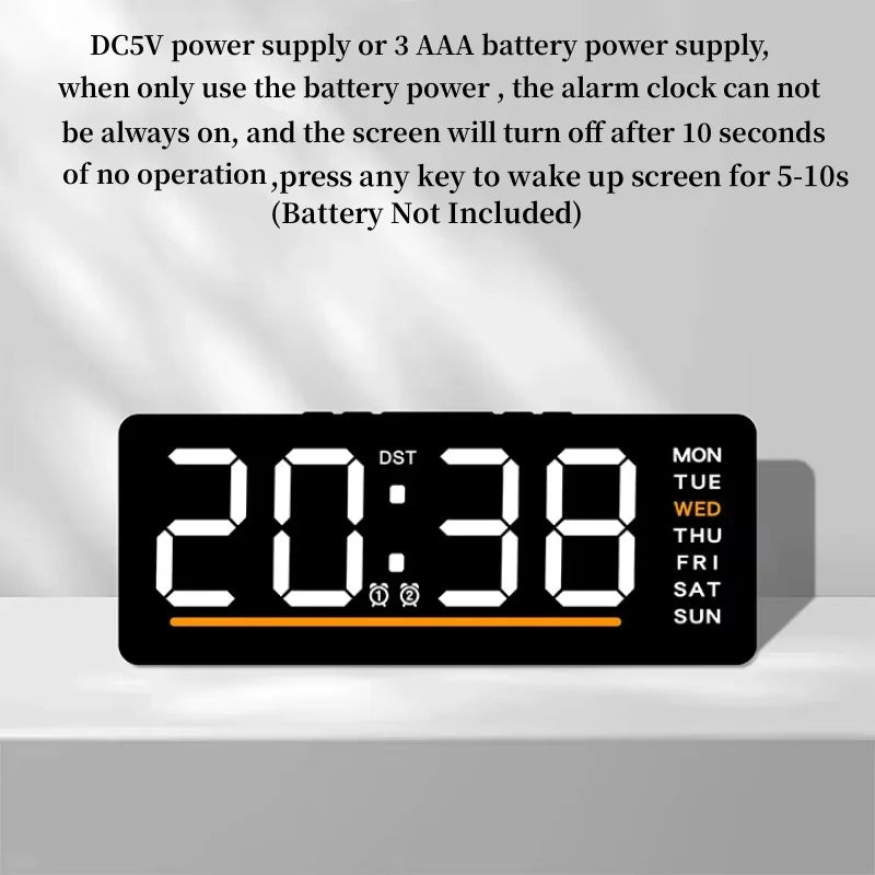 USB Powered Digital Alarm Clock TEMP Date Week Dual Alarm 5 Levels Brightness Snooze Table Clock 12/24H Night Mode LED Clock