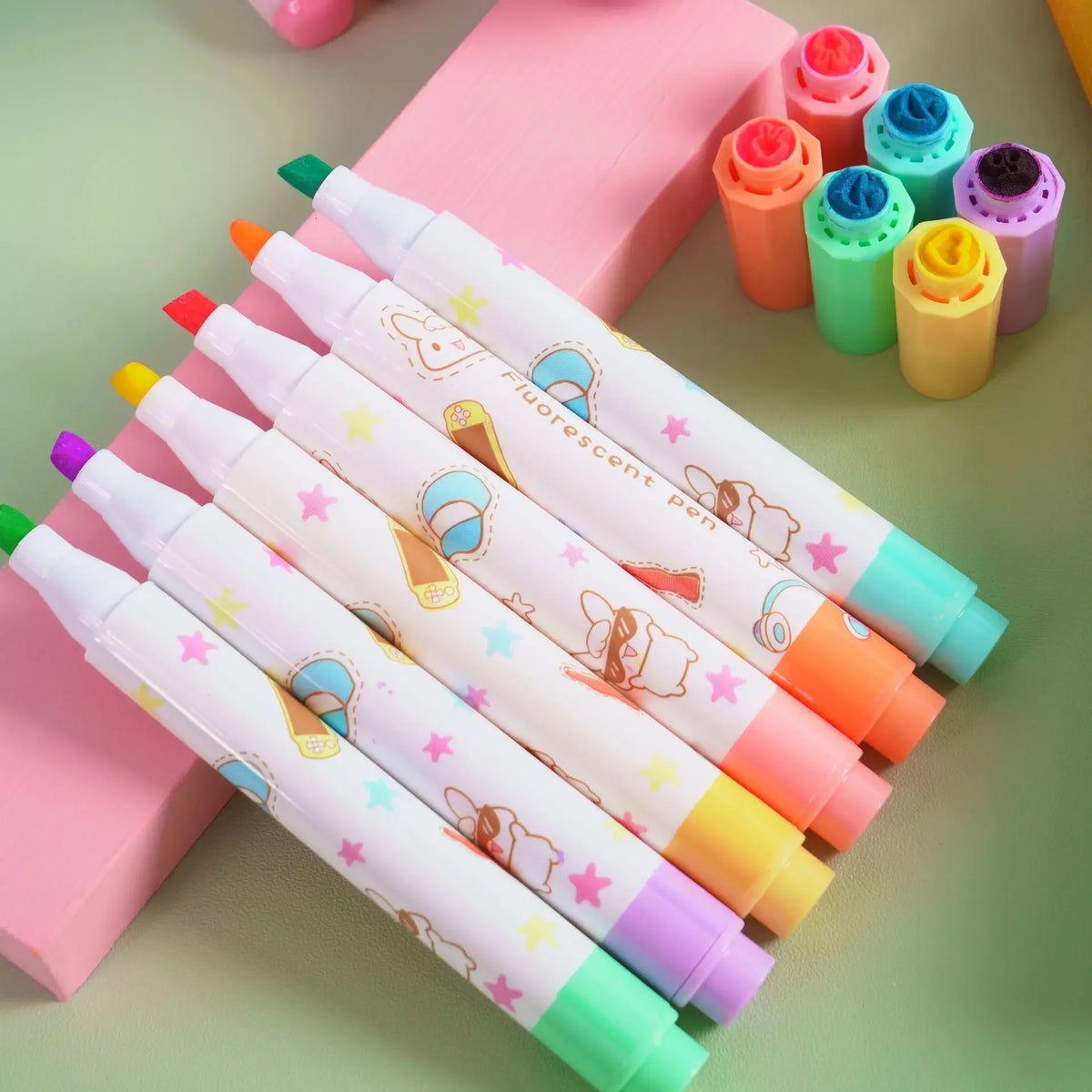 /set Kawaii Heart Stamp Highlighter Cute Candy Colors Drawing